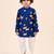 Boy's navy blue cotton block print thigh length kurta and dhoti set
