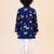 Boy's navy blue cotton block print thigh length kurta and dhoti set