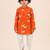 Boy's orange cotton printed thigh length kurta and dhoti set