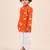 Boy's orange cotton printed thigh length kurta and dhoti set
