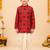 Boy's red rayon ikkat thigh length kurta and dhoti set