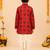Boy's red rayon ikkat thigh length kurta and dhoti set