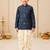 Boy's navy blue rayon ikkat thigh length kurta and dhoti set