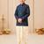 Boy's navy blue rayon ikkat thigh length kurta and dhoti set