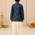Boy's navy blue rayon ikkat thigh length kurta and dhoti set