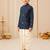Boy's navy blue rayon ikkat thigh length kurta and dhoti set
