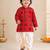 Boy's red rayon ikkat thigh length kurta and dhoti set