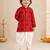 Boy's red rayon ikkat thigh length kurta and dhoti set
