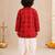 Boy's red rayon ikkat thigh length kurta and dhoti set