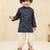 Boy's navy blue rayon ikkat thigh length kurta and dhoti set