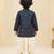 Boy's navy blue rayon ikkat thigh length kurta and dhoti set