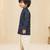 Boy's navy blue rayon ikkat thigh length kurta and dhoti set