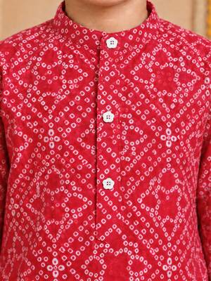Boy's red cotton bandhni thigh length kurta and dhoti set 2