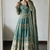 Sea green silk blend embroidered anarkali kurta set with pant and dupatta