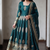 Teal silk blend embroidered anarkali kurta set with pant and dupatta