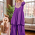 Coral lavendar embroidered yoke pleated short kurti with flared palazzo set for women