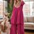 Coral rani pink embroidered yoke pleated short kurti with flared palazzo set for women