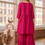 Coral rani pink embroidered yoke pleated short kurti with flared palazzo set for women