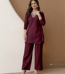 Women's stylish maroon soft viscose silk kurta and pant casual wear co-ord set