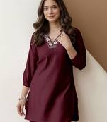 Women's stylish maroon soft viscose silk kurta and pant casual wear co-ord set