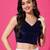 Navy blue velvet v-neck back open sleeveless blouse