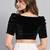 Black solid velvet square neck with v-shaped ruched puff sleeves blouse