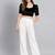 Black solid velvet square neck with v-shaped ruched puff sleeves blouse