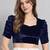 Navy blue solid velvet square neck with v-shaped ruched puff sleeves blouse