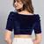 Navy blue solid velvet square neck with v-shaped ruched puff sleeves blouse