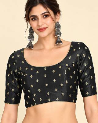 Black art silk embroidered readymade stylish saree blouse 1