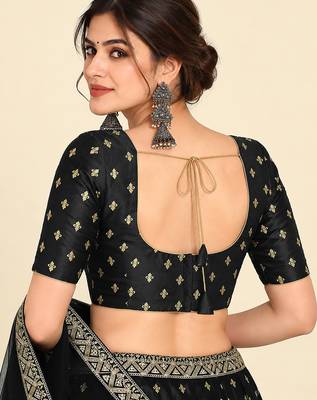 Black art silk embroidered readymade stylish saree blouse 2