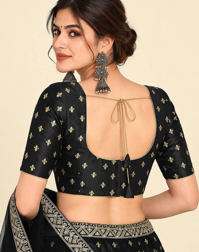 Black art silk embroidered readymade stylish saree blouse
