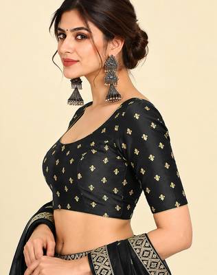 Black art silk embroidered readymade stylish saree blouse 3