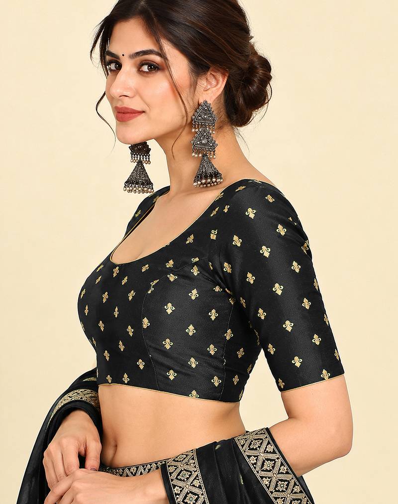 Black art silk embroidered readymade stylish saree blouse