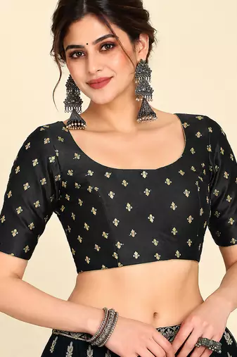 Black art silk embroidered readymade stylish saree blouse