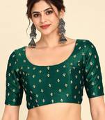 Dark green art silk embroidered readymade stylish saree blouse
