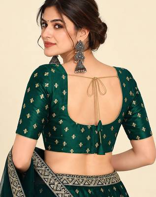Dark green art silk embroidered readymade stylish saree blouse 2