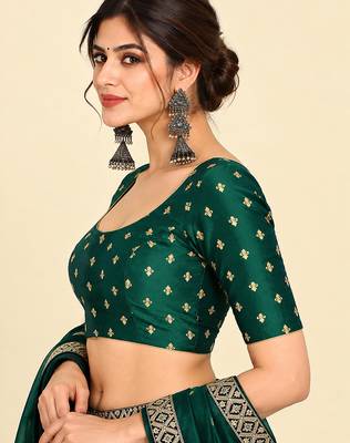 Dark green art silk embroidered readymade stylish saree blouse 3