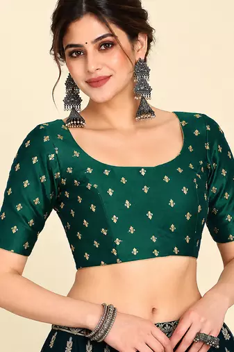 Dark green art silk embroidered readymade stylish saree blouse