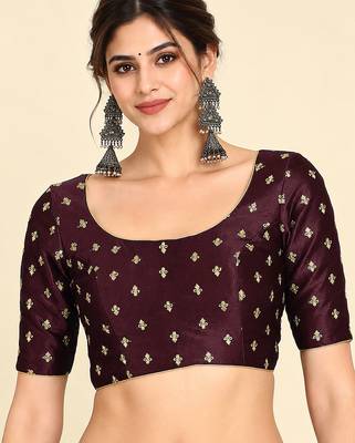 Maroon art silk embroidered readymade stylish saree blouse 1