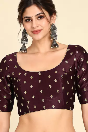 Maroon art silk embroidered readymade stylish saree blouse