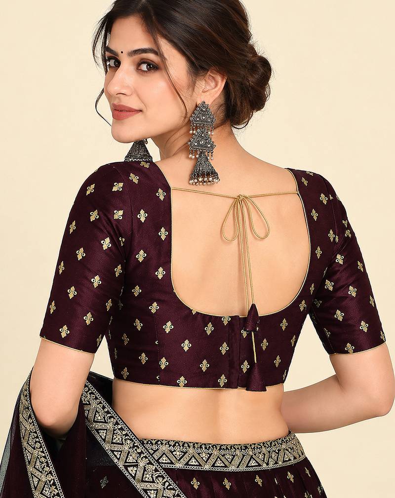Maroon art silk embroidered readymade stylish saree blouse