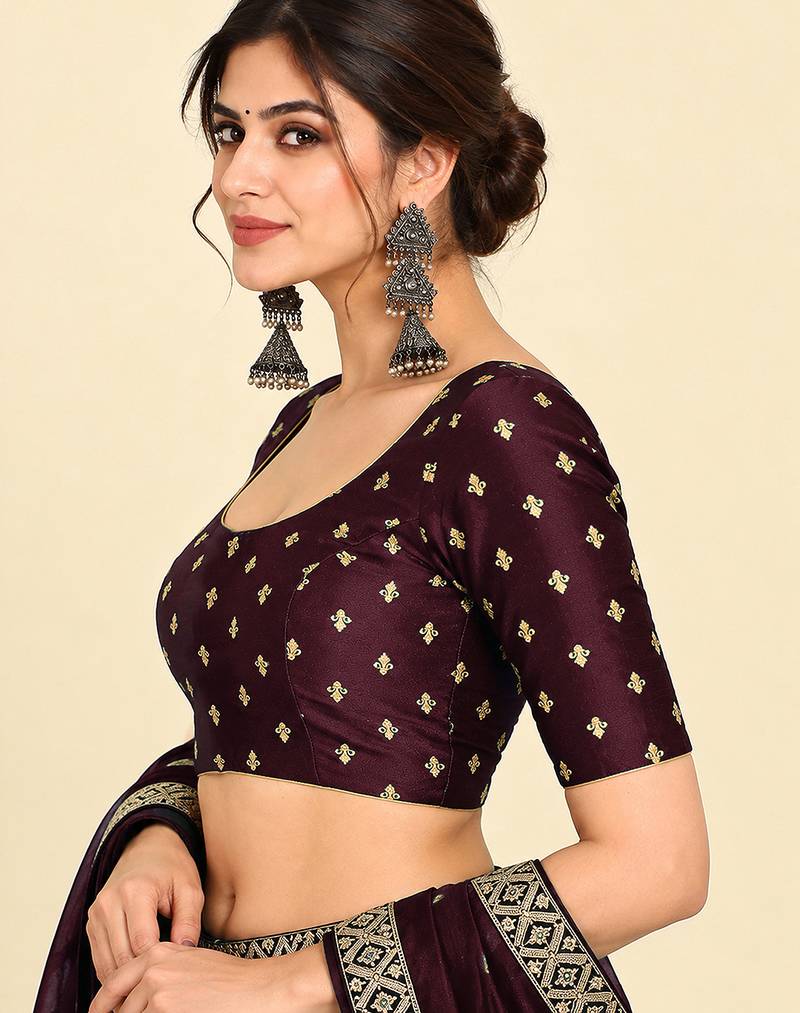 Maroon art silk embroidered readymade stylish saree blouse