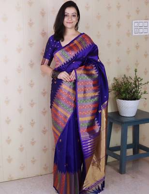 Purple zari silk blend handloom kanjeevaram saree 1