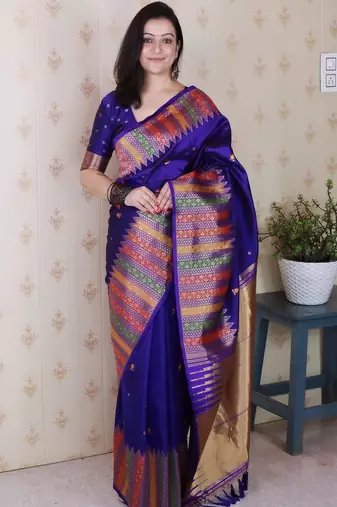 Purple zari silk blend handloom kanjeevaram saree