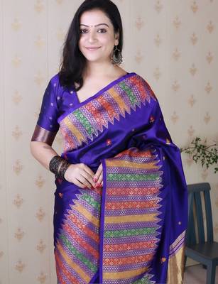 Purple zari silk blend handloom kanjeevaram saree 2