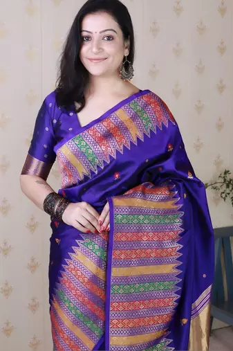 Purple zari silk blend handloom kanjeevaram saree