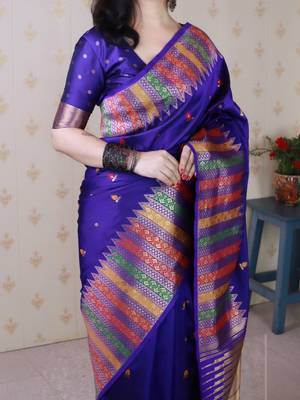 Purple zari silk blend handloom kanjeevaram saree 4
