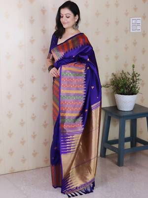 Purple zari silk blend handloom kanjeevaram saree 5