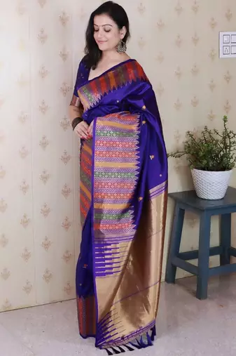 Purple zari silk blend handloom kanjeevaram saree